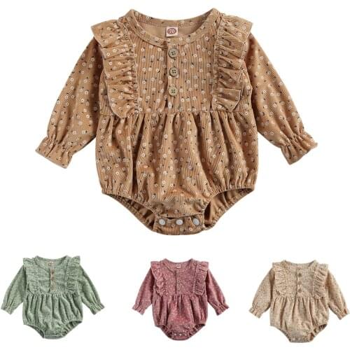 2020 Newborn Baby Girls Fashion Floral Print Romper Stylish Long Sleeve Romper for Kids Girls
