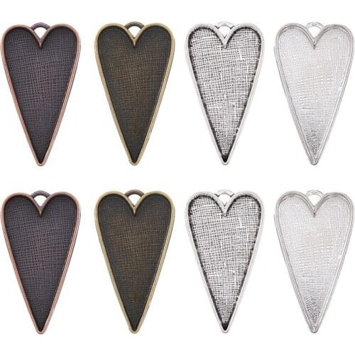 Pandahall 20pcs Tibetan Style Alloy Big Pendant Cabochon Bezel Settings Heart Shape Pendant Charms Jewelry Making 53.5x30x4mm
