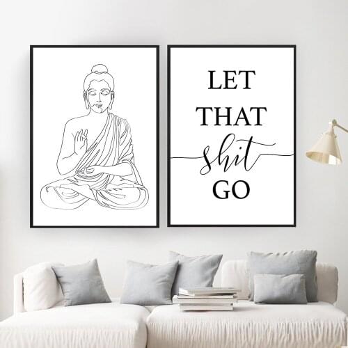 Black White Buddha Canvas Prints And Poster Let that Shit Go Quote Bathroom Art for Female Painting Wall Picture Bathroom Decor