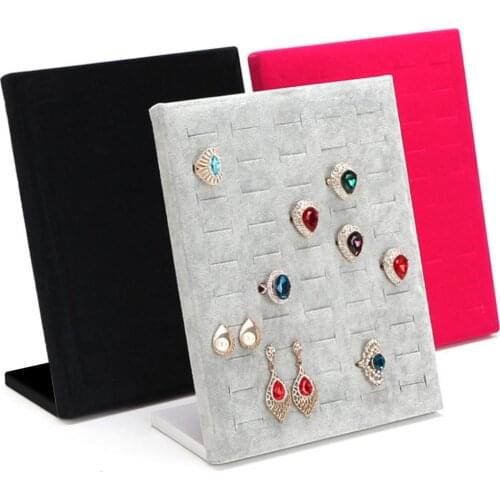 50 Hole Velvet L Shape Wedding Ring Jewelry Holder Display Rack Storage Organizer Jewelry Stud Earring Brooch Pin Showcase Shelf