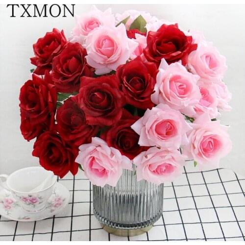 Artificial 12 Heads Bouquets Of Roses Wedding Flowers Decoration Artificial Silk Fake Flowers Home Living Room Decorations