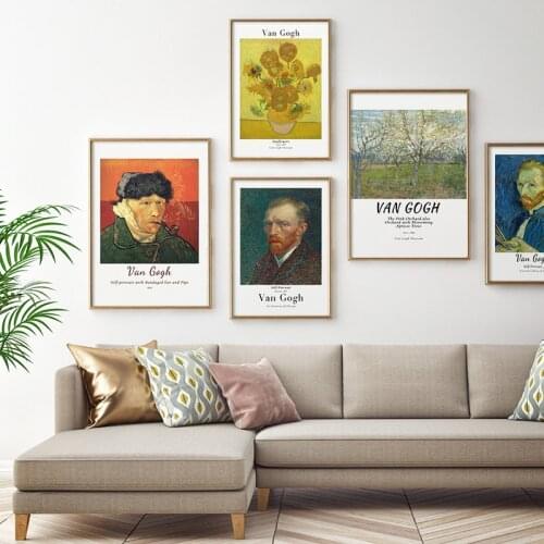 Famous Van Gogh Sunflowers Self Portrait Oil Painting Reproductions Canvas Poster Print Wall Art Picture for Living Room Decor