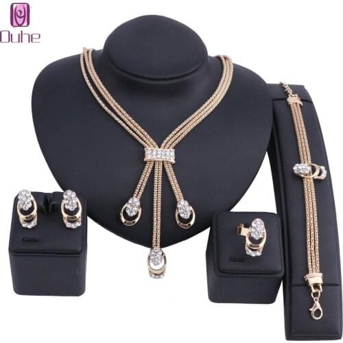 Fashion African Beads Jewelry Set Brand Exquisite Dubai Tassel Crystal Jewelry Set Nigerian Woman Wedding Bridal Bijoux