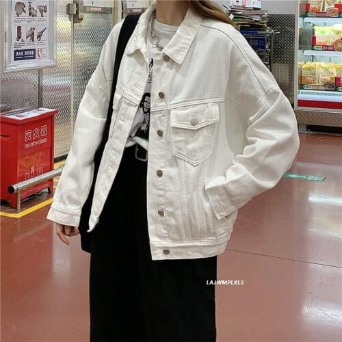 2021 Spring New White Denim Coat Female Loose Vintage Jeans Jacket The Tide Womenss Jackets