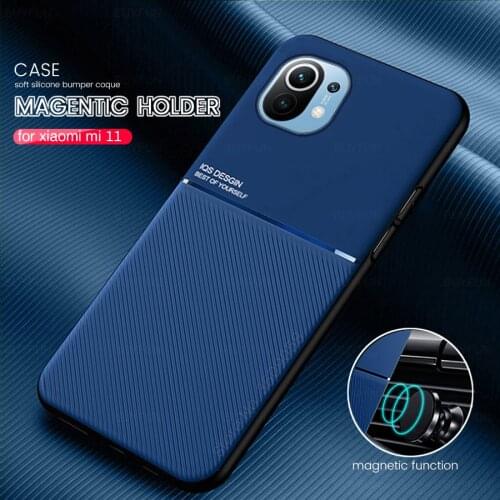 Mi11 case leather texture car magnetic holder phone cover for xiaomi mi 11 xiaomi11 6.81'' matte silicon bumper shockproof coque
