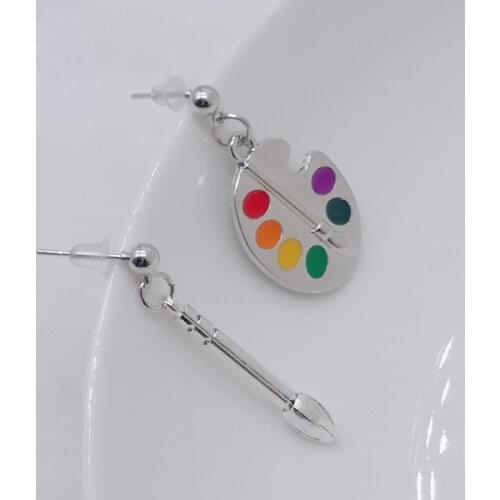 Fashion unique colorful artist palette brush irregular stud earrings for ladies gift jewelry