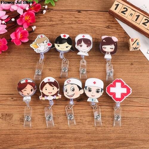 Cartoon Hospital Nurse Badge Easy To Pull Buckle ID Logo Lanyard / IC Card Badge Reel Holder Name Escolar Papelaria Gift 1Pc