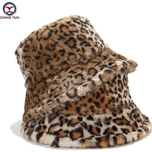 New Hat autumn and winter splicing leopard grain Faux rabbit fur fisherman hat men and women Thicken the hat outdoors warm hats