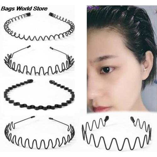 1PC Black Casual Adult Headwear Hair Hoop Metal Headband Sport Gym Wave Style Hair Head Band For Women Men