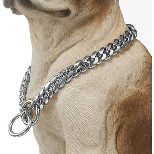 14MM Duty Pet Choker Silver Color Dog Miami Cuban Curb Chain Stainless Steel For Shepherd Dog, Labrador, Rottweiler, Bulldog