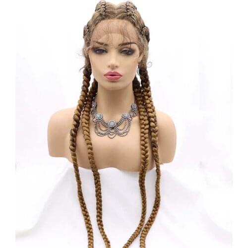 Sylvia Brown/Blonde Synthetic Braid Lace Front Wigs With Baby Hair For Women Long 4Box Braid Hair Wig