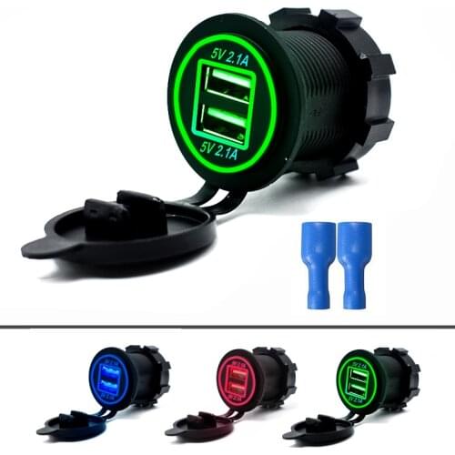 2019 New Arrive Cigarette Lighter Socket Splitter 12V-24V 2 Port USB Car Charger 5V 4.2A output with led light Power Adapter