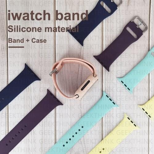 For Apple Watch SE Band smart watch Series 6 5 4 3 2 Pure color silicone strap+Case 40mm 44mm 38mm 42mm for iWatch band bracelet