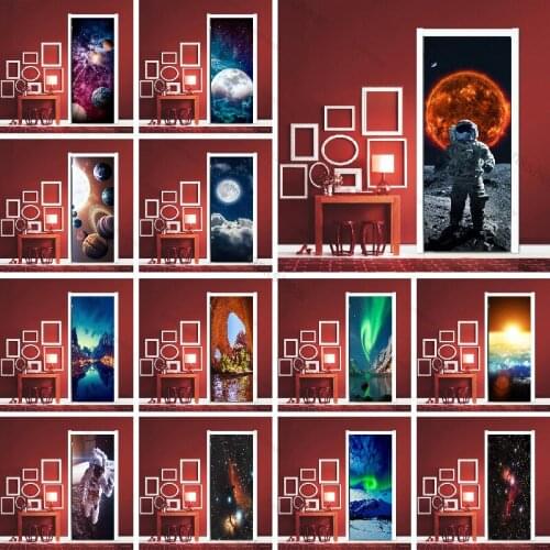 Moon Scenery Galaxy Self-Adhesive Door Stickers Art Space Planet Landscape Wallpaper Diy Decals Home Decor Mural Poster