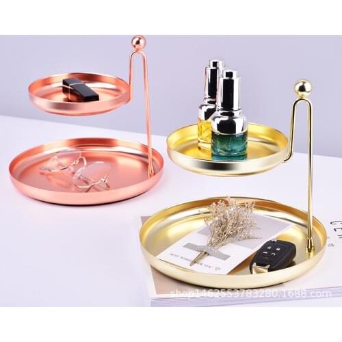 Nordic Gold 2-layer Metal Cosmetic Storage Tray Necklace Earring Display Storage Rack Desktop Home Party Decorative Ornament