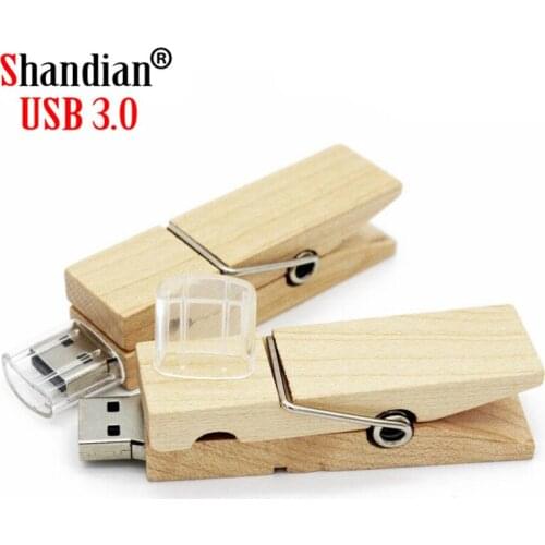 SHANDIAN USB 3.0 creative wooden clip model pendrive 4GB pen drive 16GB 64GB USB flash drive memory stick free custom logo gifts
