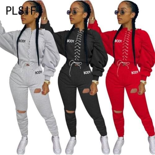 O Neck Letter Print Tracksuit Long Sleeve Crop Top And Long Pant Suit Ladies 2 Pieces Outfits Matching Suit