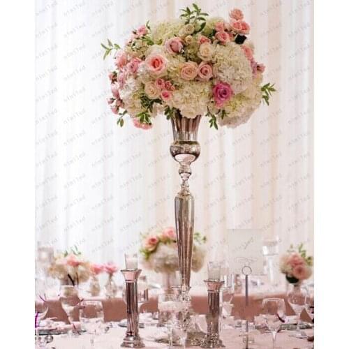 Wedding decorative gold metal vase centerpieces trumpet flower vase with large bowl