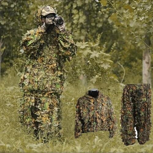 Tactical Woodland 3D Leaf Hunting Clothes Outdoor Men Airsoft War Games Paintball Camouflage Ghillie Suit Shirt + Pants