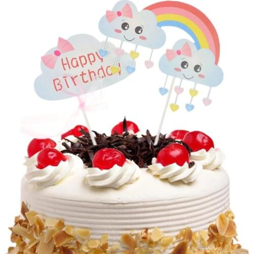 Cake Toppers Flags Rainbow Heart Star Hot Air Balloon Cake Topper Kids Happy Birthday Wedding Baby Shower Baking Party DIY Xmas