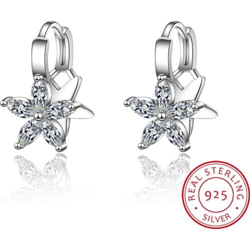 Simple Exquisite 925 Sterling Silver Earrings Double Layer Five-petal Flower Zirconia Earrings For Women oorbellen S-E776