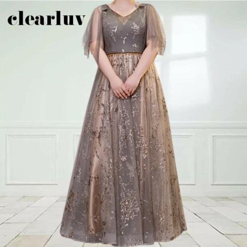 Lace Up Formal Evening Dresses DR1108 A-Line Floor-Length Vestidos De Fiesta Noche Shiny Sequined Party Dress For Women 2020