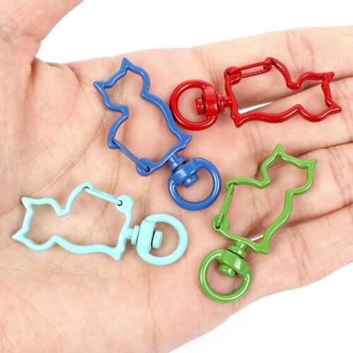10 Pcs/Lot 14 Colors Mixed Metal Cat Shape Keychain Hole Key Ring DIY Jewelry Findings for Necklace & Bracelet Chain Accessories