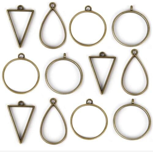 10pcs Metal Geometric Hollow Frame Bezel Border Molds UV Epoxy Resin Molds For DIY Jewelry Making Findings Round Pendants