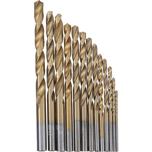 13Pcs HSS Titanium Coated Drill Bits Shank Tools 1.5-6.5mm Twist Drill Bit Set for Electric Drilling Cutting Drilling Polishing