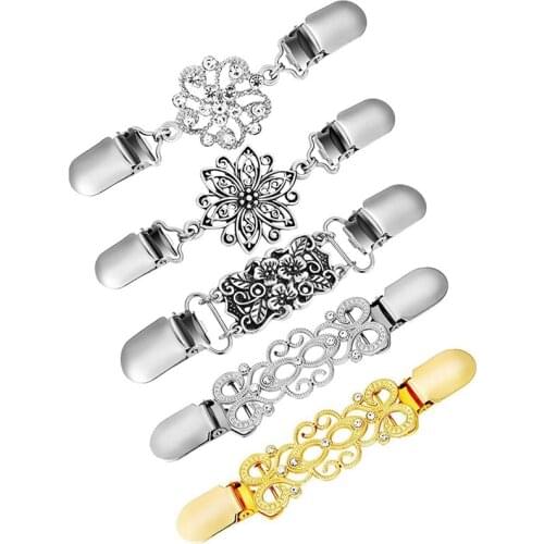 5 Pieces Sweater Shawl Clips Set Retro Cardigan Collar Clips Antique Flowers Dresses Shawl Clip For Women Girls, Style Set 5