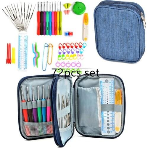 Aluminum Crochet Hooks Sewing Tools Knitting Needles Stitches Knit Weave Craft Yarn Hook Crochet Set Sewing 72pcs Mix 21 Sizes