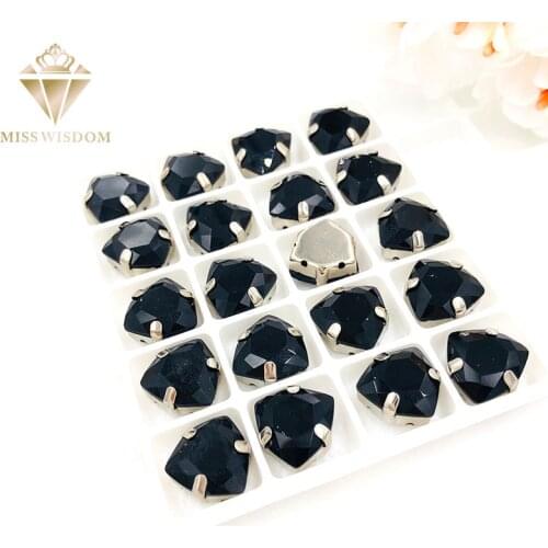 Free shipping 12mm Fat Triangle Black High quality Glass Crystal sew on rhinestones sliver base with hole diy dress accessories