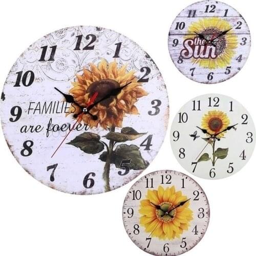 30cm Sunflower Wooden Wall Clock Decorative for Living Room Kitchen Bedroom Bathroom Home Office Wall Clocks Decor