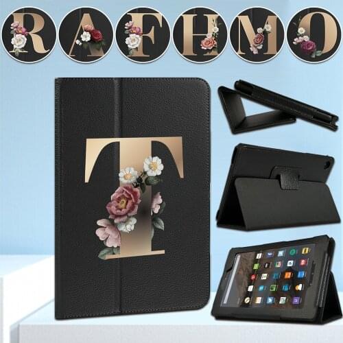 For Amazon Fire 7(5/7/9th)/Fire HD 8 (6/7/8th)/HD10(5/7/9th) Anti-fall Back Bracket Tablet Case Gold Letter Pattern Print Series