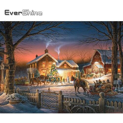 EverShine Diamond Mosaic Christmas Tree Picture Of Rhinestones 5D Diamond Painting Winter Cross Stitch Set Landscape Wall Art
