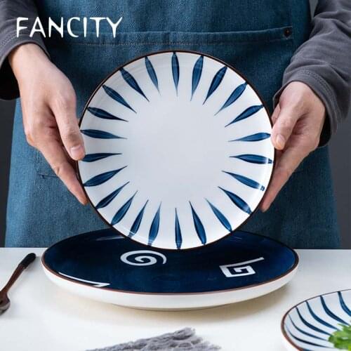 FANCITY Japanese-style tableware plates creative net celebrity household dishes ceramic western dishes steak dishes round dishes