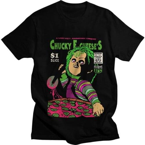 Chucky E.Cheeses Tshirts Men Graphic Tee Tops Cotton T Shirt Short Sleeve Horror Movie Halloween T-shirts Gift Merch