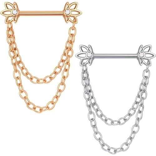 1Pair 14G Nipple Rings Piercing Straight Barbell Chain 316L Stainless Steel Nipple Bar Body Jewelry Nipple Piercing 16MM