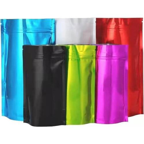 100Pcs Glossy Aluminum Mylar Foil Zip Lock Stand Up Bag Self Grip Seal Tear Notch Resealable Doypack Food Dry Fruit Nut Pouches