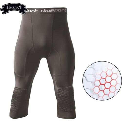 Mens Sports Cropped Pants Honeycomb Knee Pads Anti-Collision Sports Pants Running Basketball Fitness Training Fitness Leggings