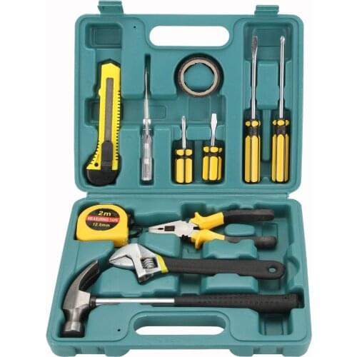 12in1 tool set knife/pliers/test pencil/phillips screwdriver/Electrical tape/Claw Hammer Composite metal toolbox HandTool Kit