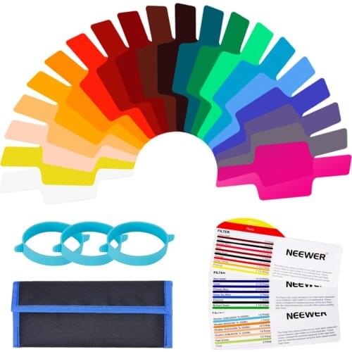 Neewer 20 Pieces Camera Flash Gels Lighting Filter Transparent Color Correction Filter Kit with 3 Pieces Attachment Band