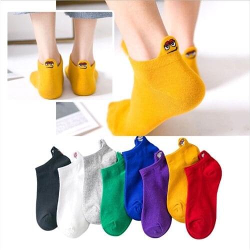 Spring and Summer Socks Womens Short Tube Cotton Socks Heel Sesame Street Embroidery Low-cut Tide Socks for Men and Women