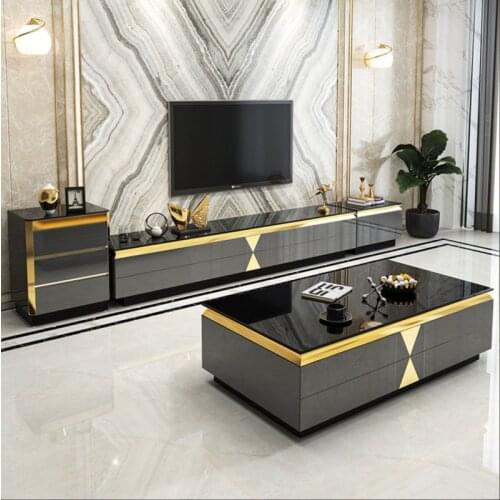 New simple marble with toughened glass combination for TV cabinet of tea table