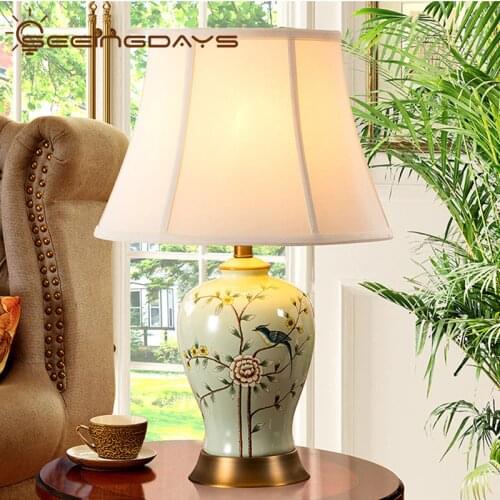 New Chinese Flower and Bird Vase Ceramic Table Lamp Bedroom Simple Bedside Lamp Night Lights Modern Desk Lamp