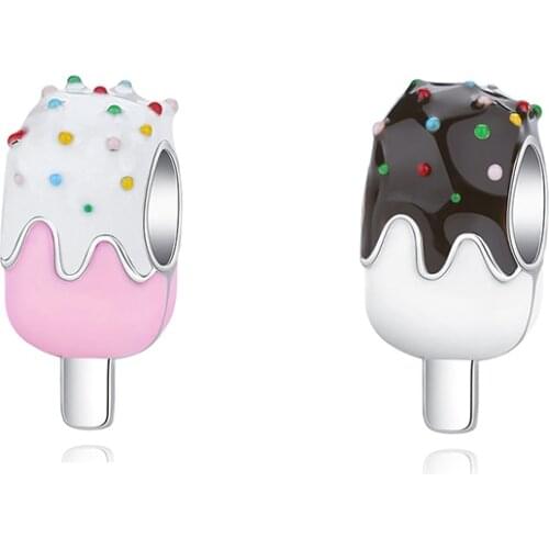New Original 925 Sterling Silver Beads Sweet Ice Cream Charm Pink Brown Enamel Fit Pandora Bracelets Women DIY Jewelry Dropship
