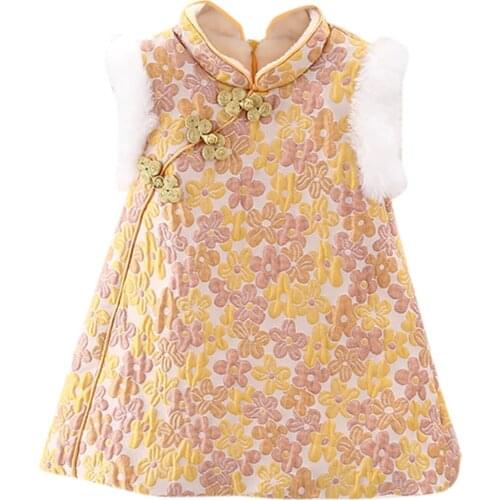 Toddler Newborn New Year Clothes Baby Girl Lunar Chinese New Year Tang Suit Princess Dresses Thick Kid baby girl Vest Dress 1-7Y