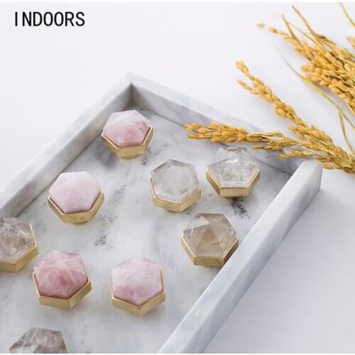 Original Design Not Only Brass Natural Crystal Handle Nordic Light Luxury Cabinet Door Wardrobe Furniture Hexagonal Small Handle