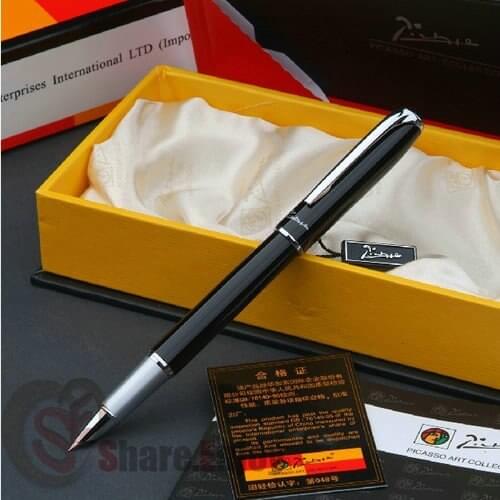 FOUNTAIN PEN FINE HOODED NIB PICASSO M16 BLACK AND SILVER WITH ORIGINAL BOX