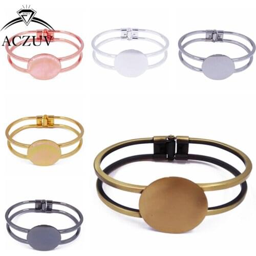 ACZUV 50pcs 20mm and 25mm Flat Pad Cabochon Base Settings Cuff Bracelet Blanks Bezel Bangle Bracelet Blank BBS024